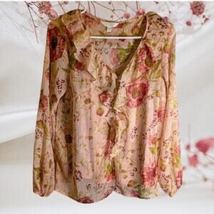 Lauren Conrad medium long sleeve floral sheer with attached cami woman's blouse